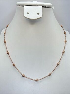 925 Italy Rose Gold Plated Sterling Silver Satellite Ball Necklace Minimalist